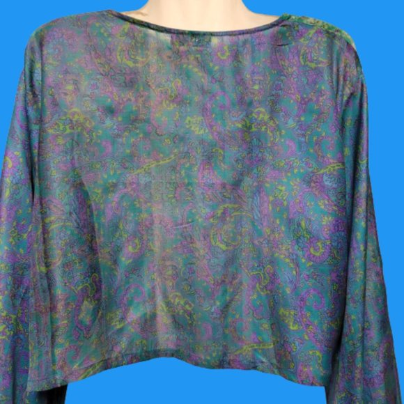 SILK Bolero Top Crop Top Coverup Silk Blazer Short Jacket Butterfly Sleeve Top L - Picture 4 of 10
